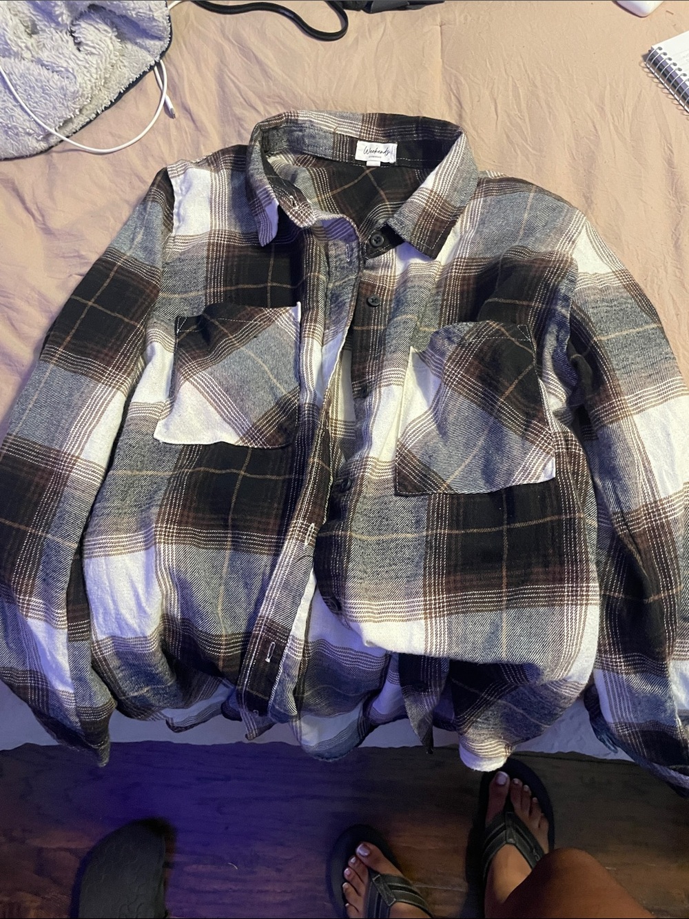 Weekends Everyday Brown & Black Plaid Button-Up Shirt